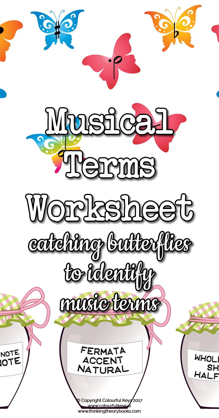 Musical terms worksheet with butterflies