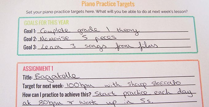 student practice target setting worksheet