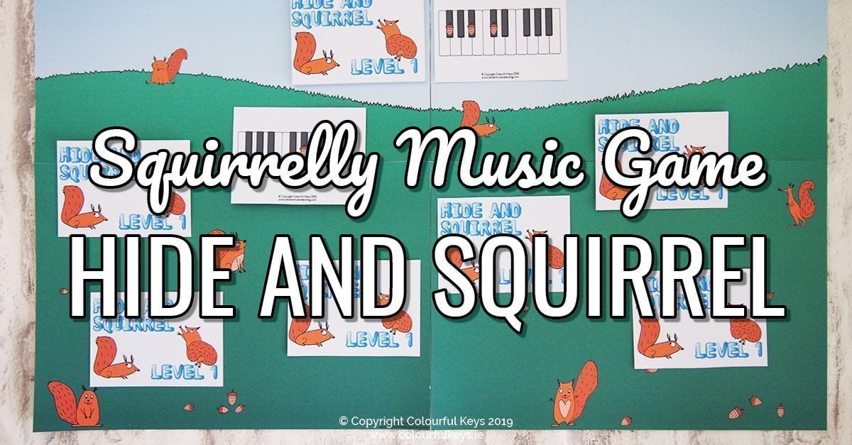 Solve September Squirrelliness with this piano chord game, Hide and Squirrel, a fun music theory game to work on piano chords.